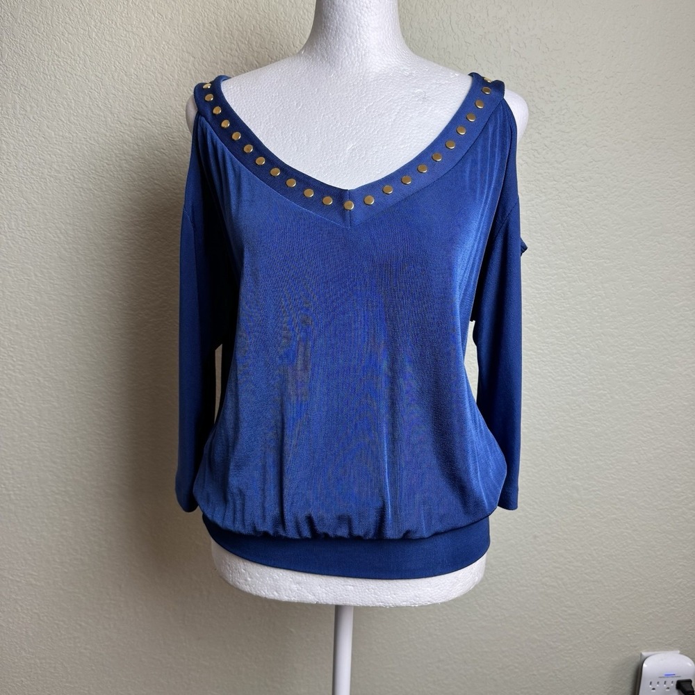Slinky Brand Studded Cold Shoulder Top Blue Blouson‎ Clubwear Party Tunic XS